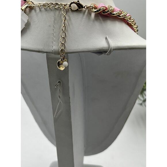 Betsey Johnson Gold Tone Charm XO Pink Ribbon Heart Crystal Choker Necklace New - Picture 5 of 8